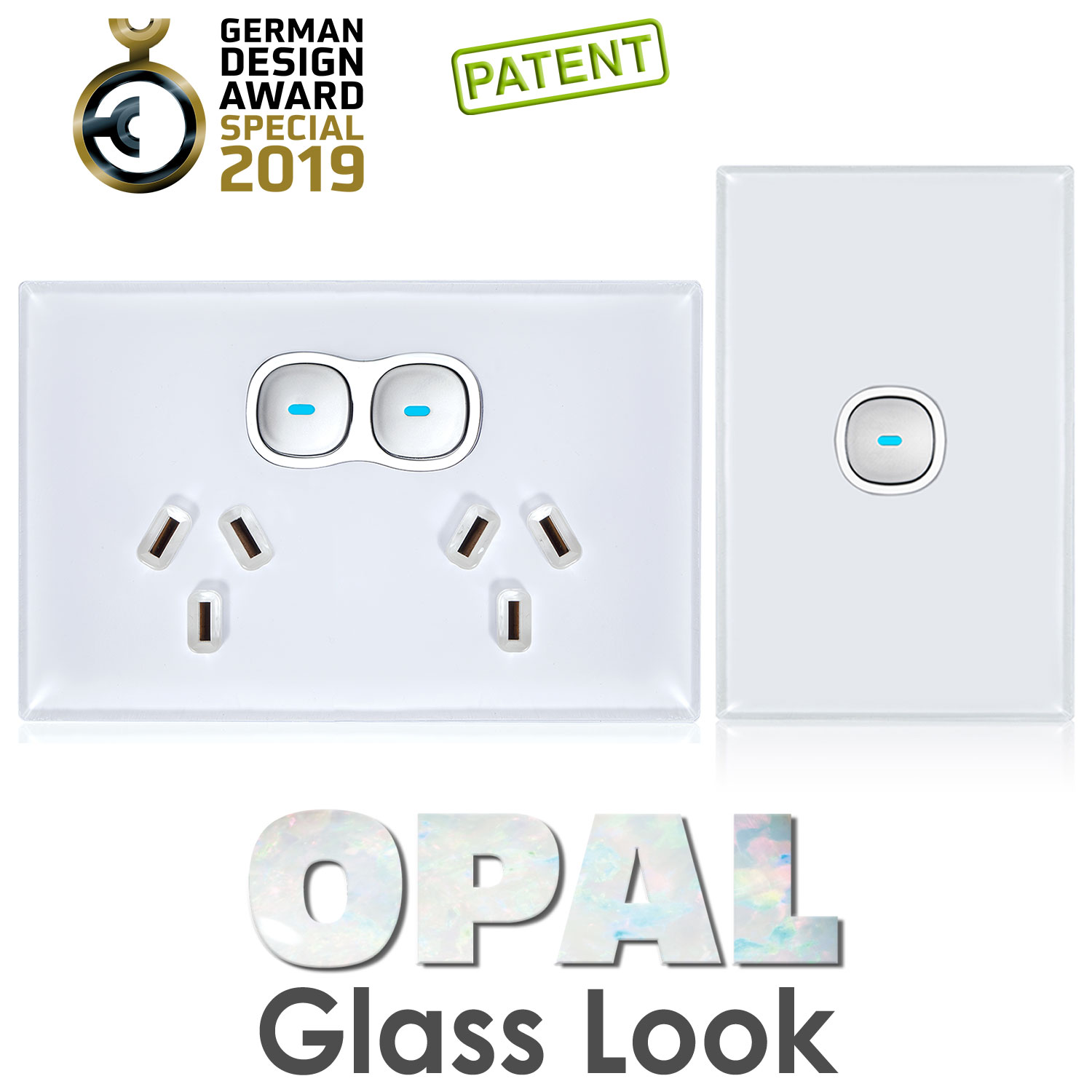 Glass-look OPAL Double Outlet GPO| Outlet and Switch